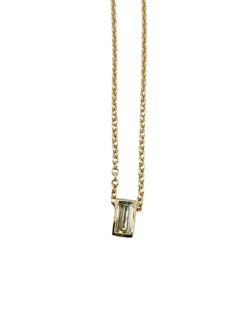 14k Bezel Set 4mm Baguette Diamond Necklace