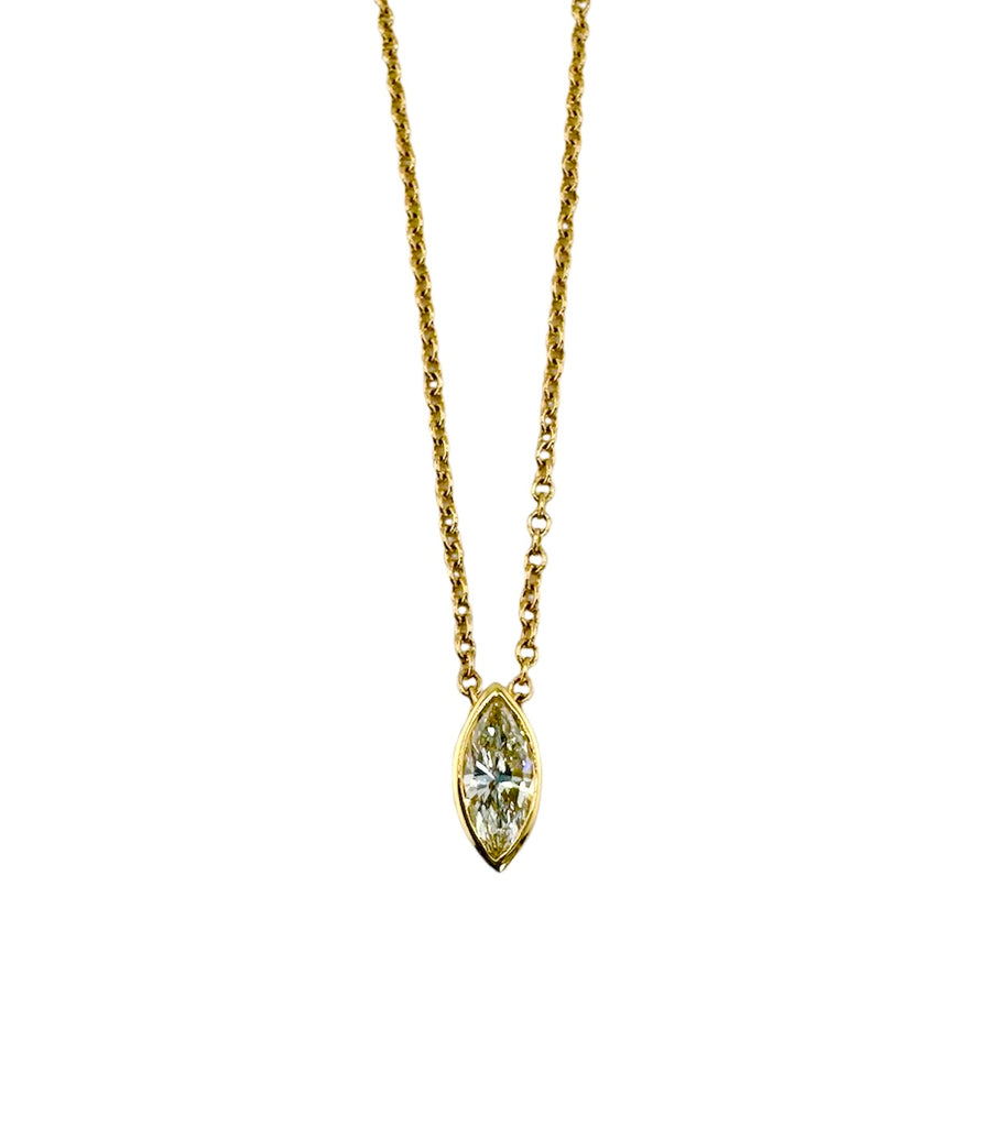 14k Bezel Set 7mm Marquis Diamond Necklace