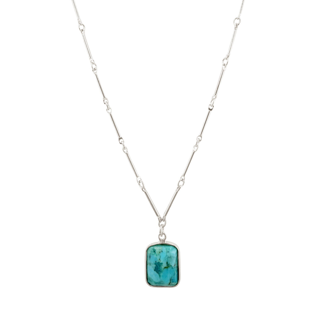 faceted turquoise rectangle necklace in silver