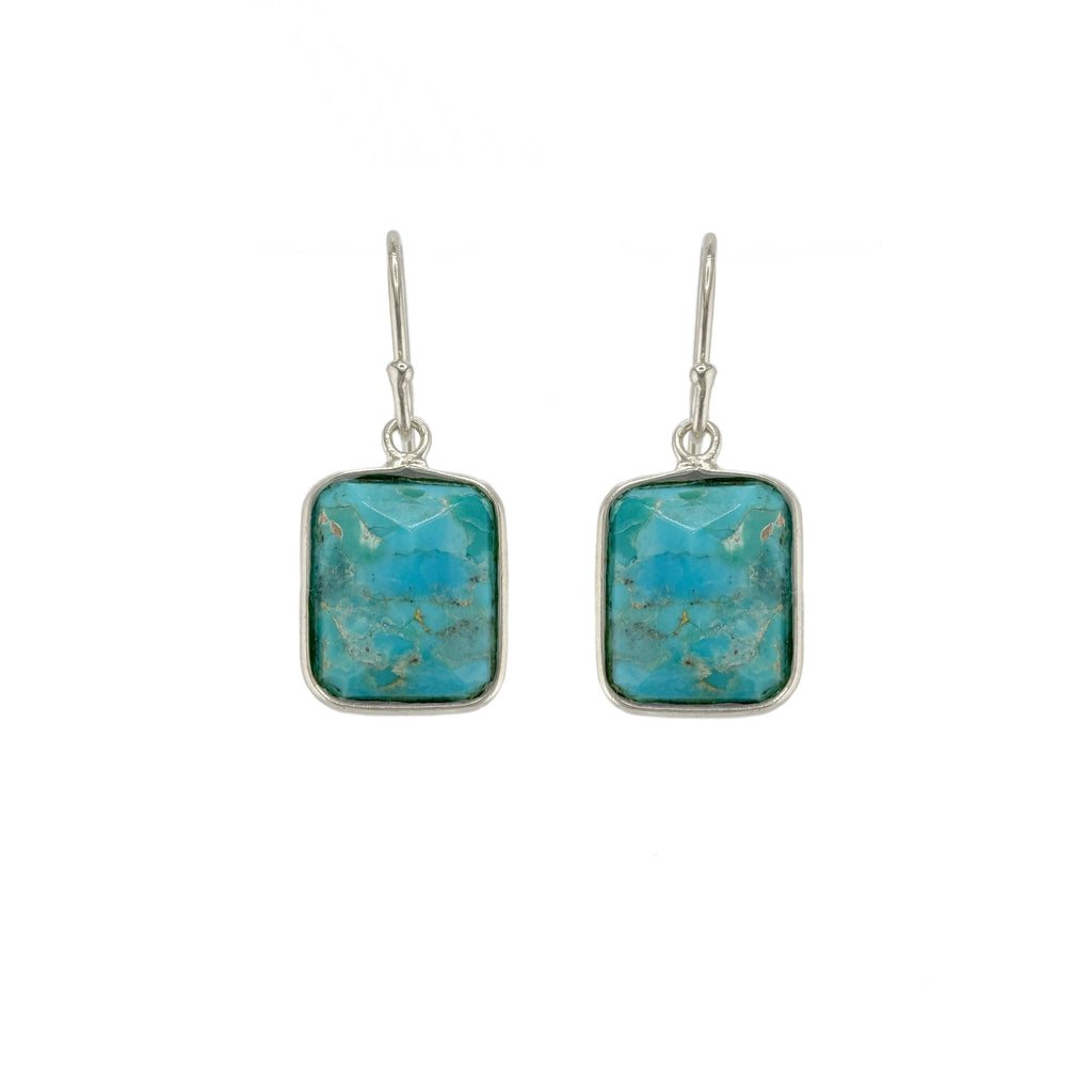 faceted turquoise rectangle earrings in silver