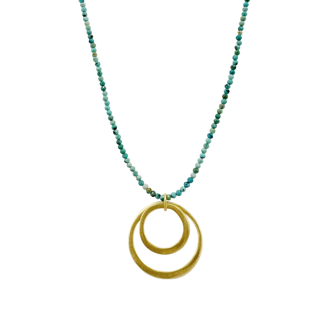 double circles on turquoise necklace in vermeil