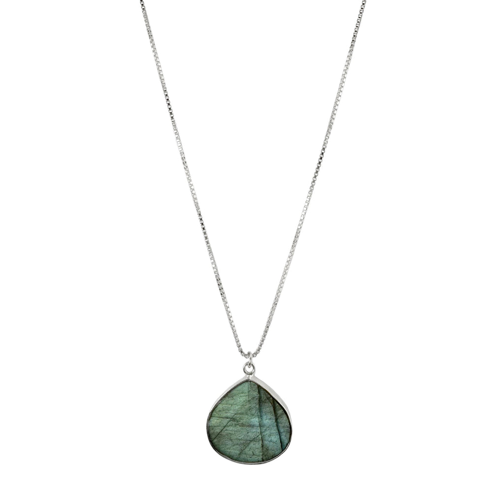 labradorite teardrop slab necklace in silver