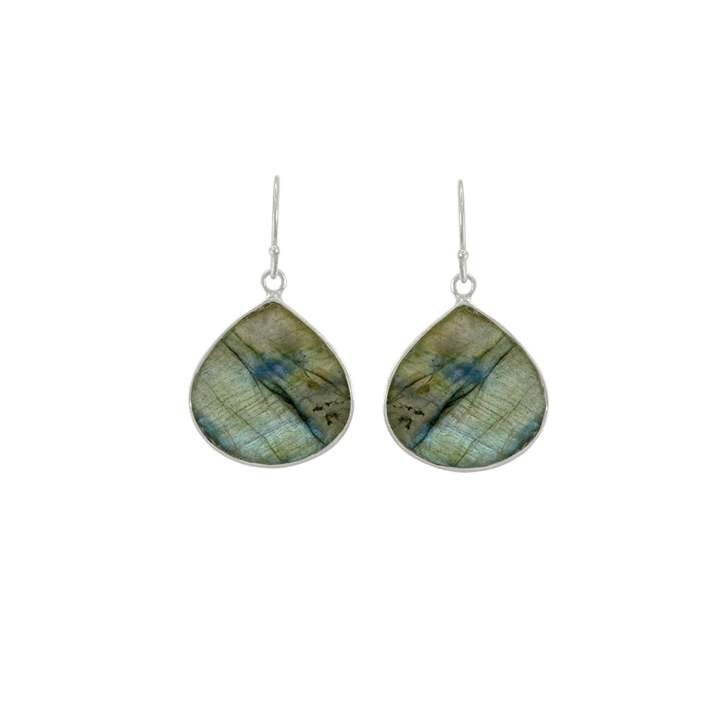 labradorite teardrop slab earrings in silver