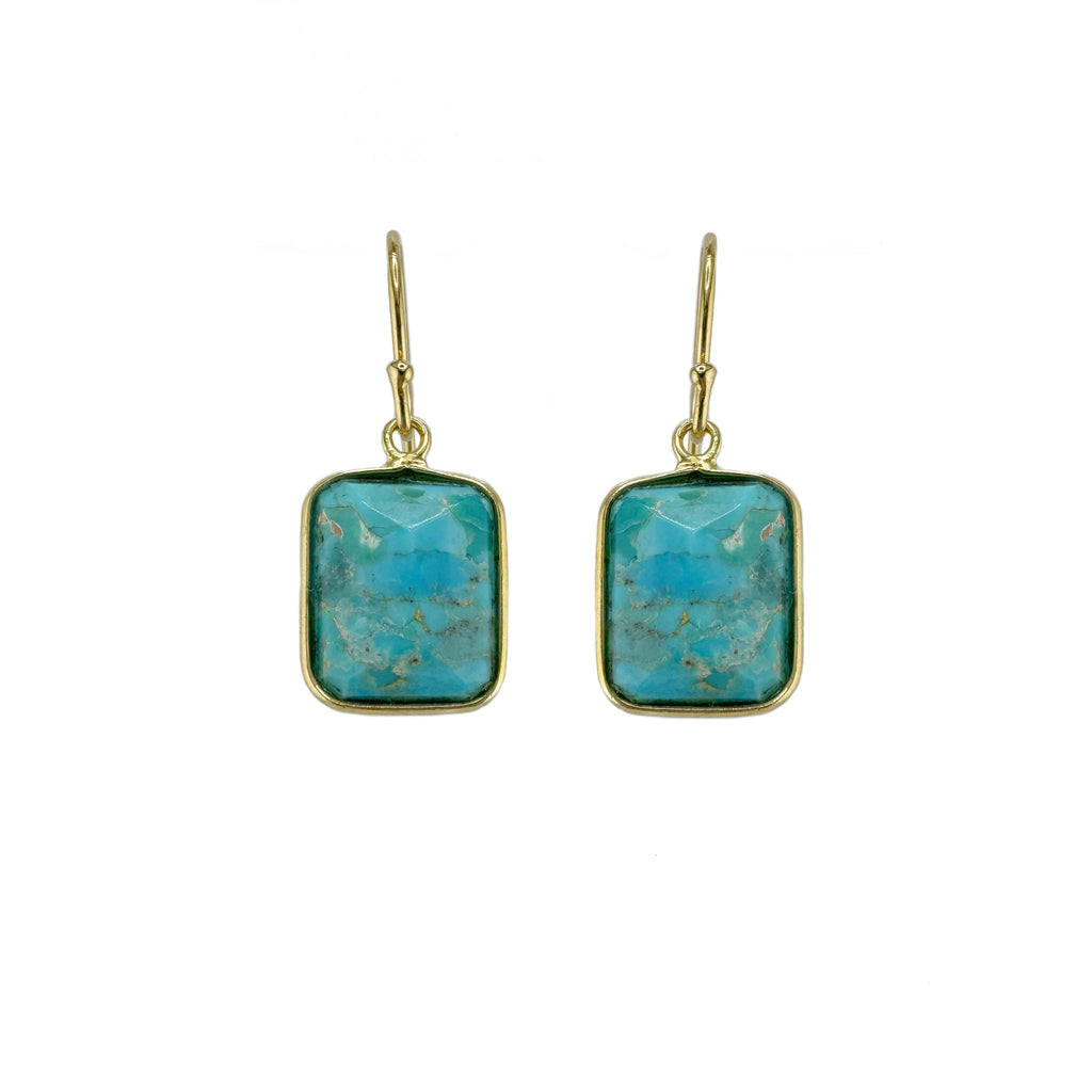 faceted turquoise rectangle earrings in vermeil