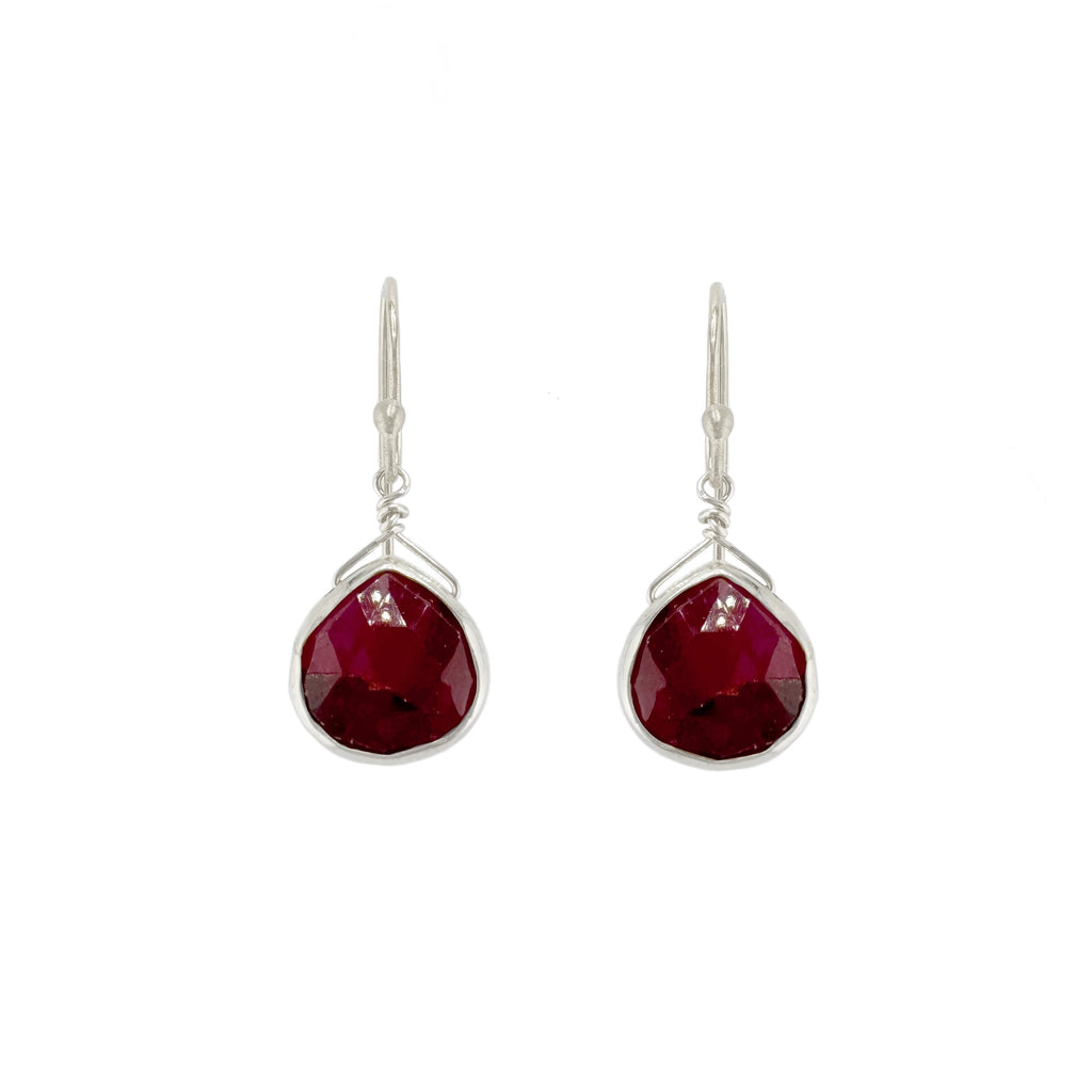 teardrop ruby earrings in silver