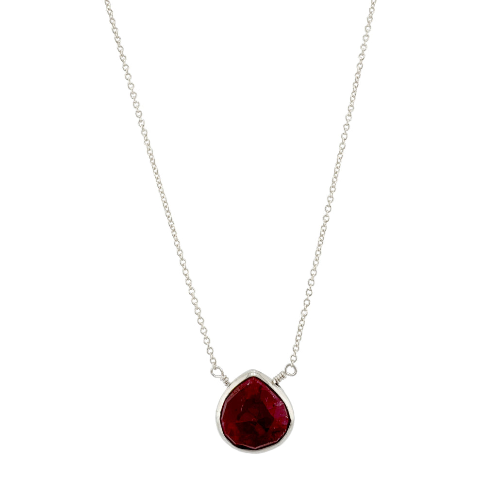 teardrop ruby necklace in silver