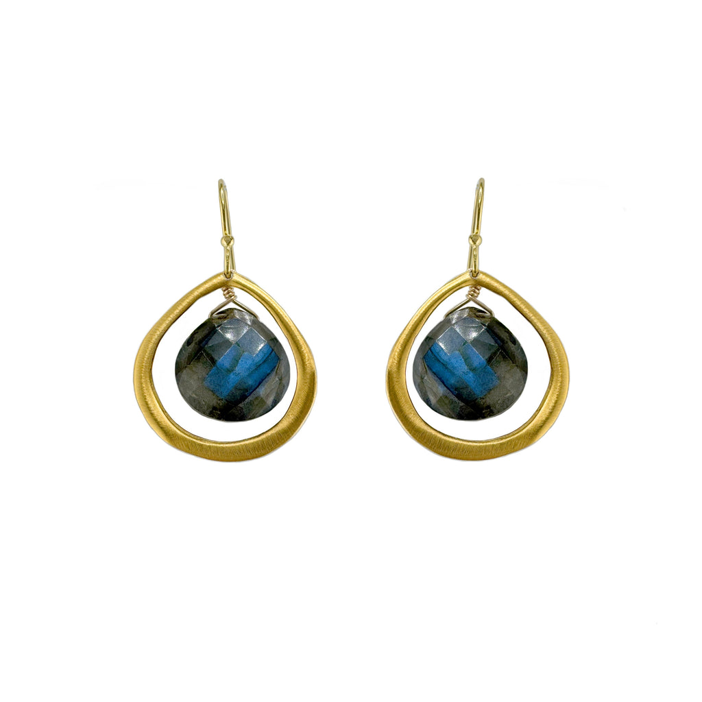 labradorite in teardrop earrings in vermeil