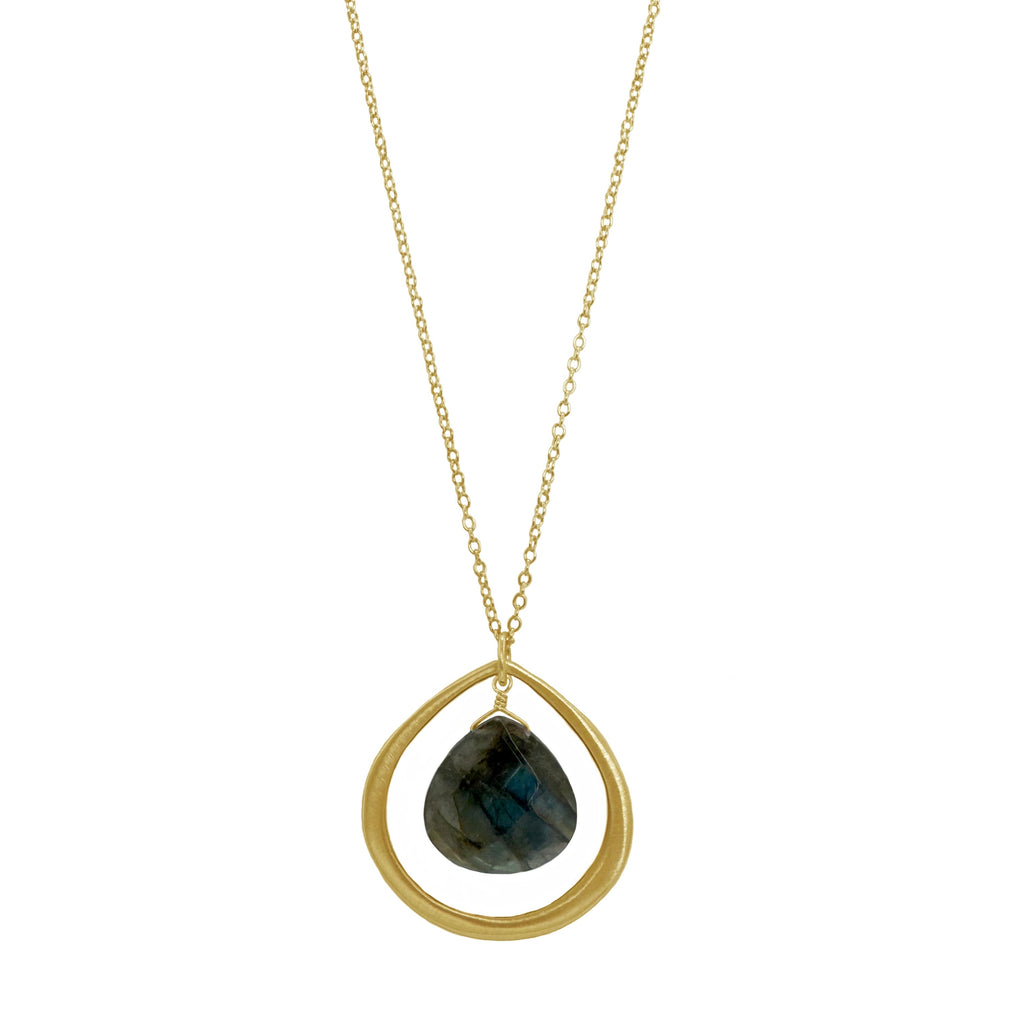 large labradorite & drop on 24" chain necklace in vermeil