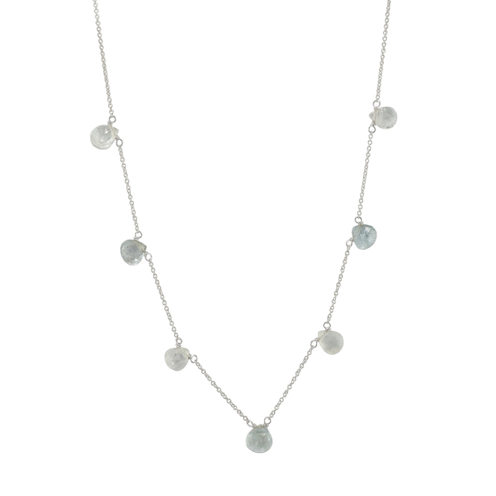 moss aqua & moonstone drops necklace in silver