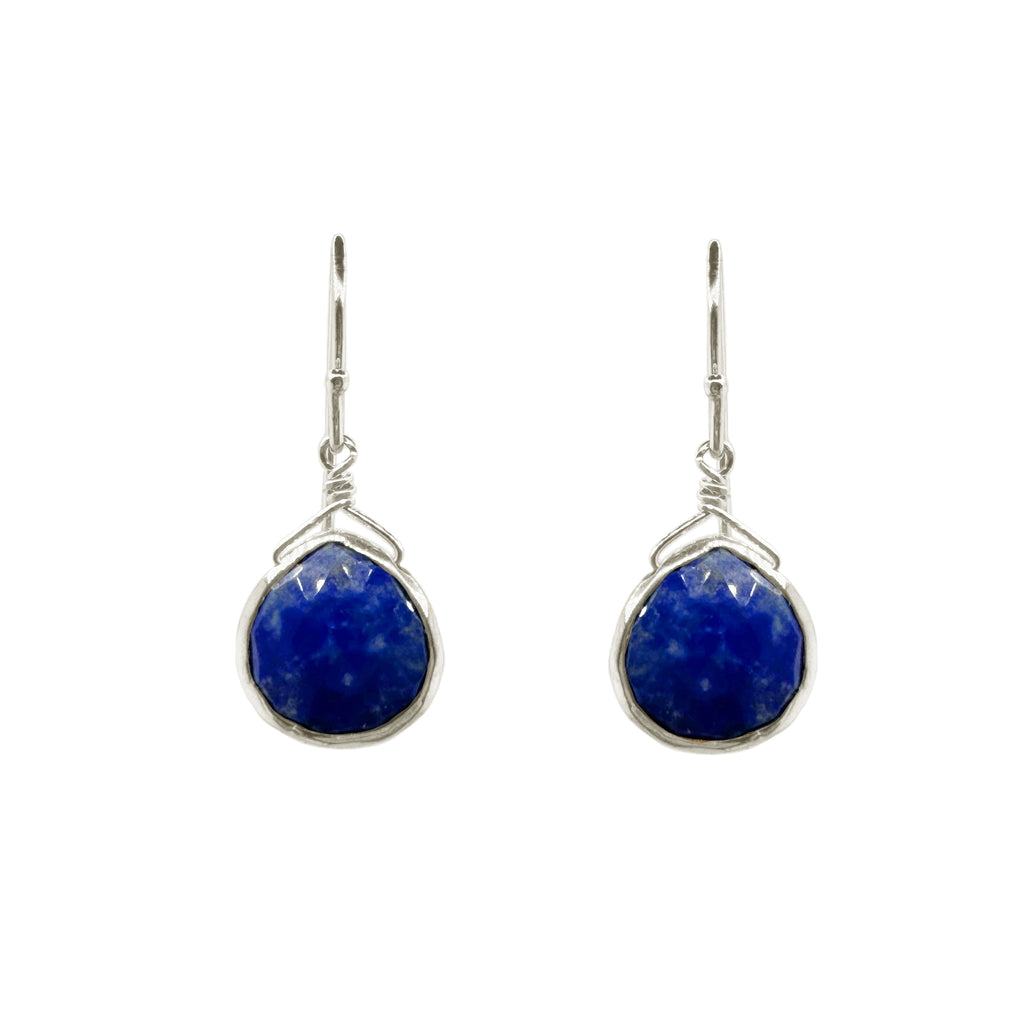 teardrop lapis earrings in silver