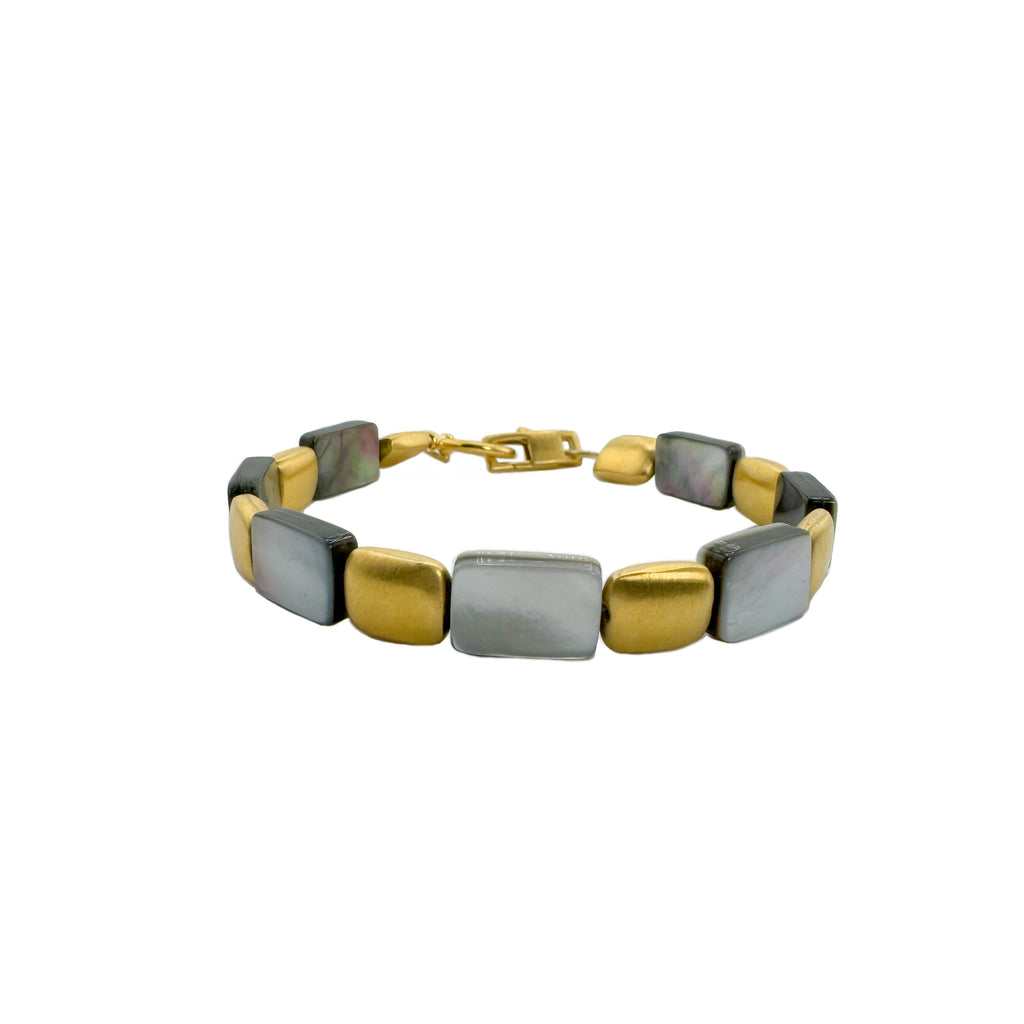 grey mother of pearls w. puffy rectangles bracelet in vermeil