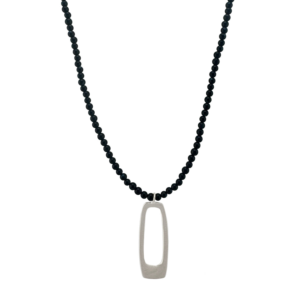 medium rectangle on black mother of pearl necklace in silver