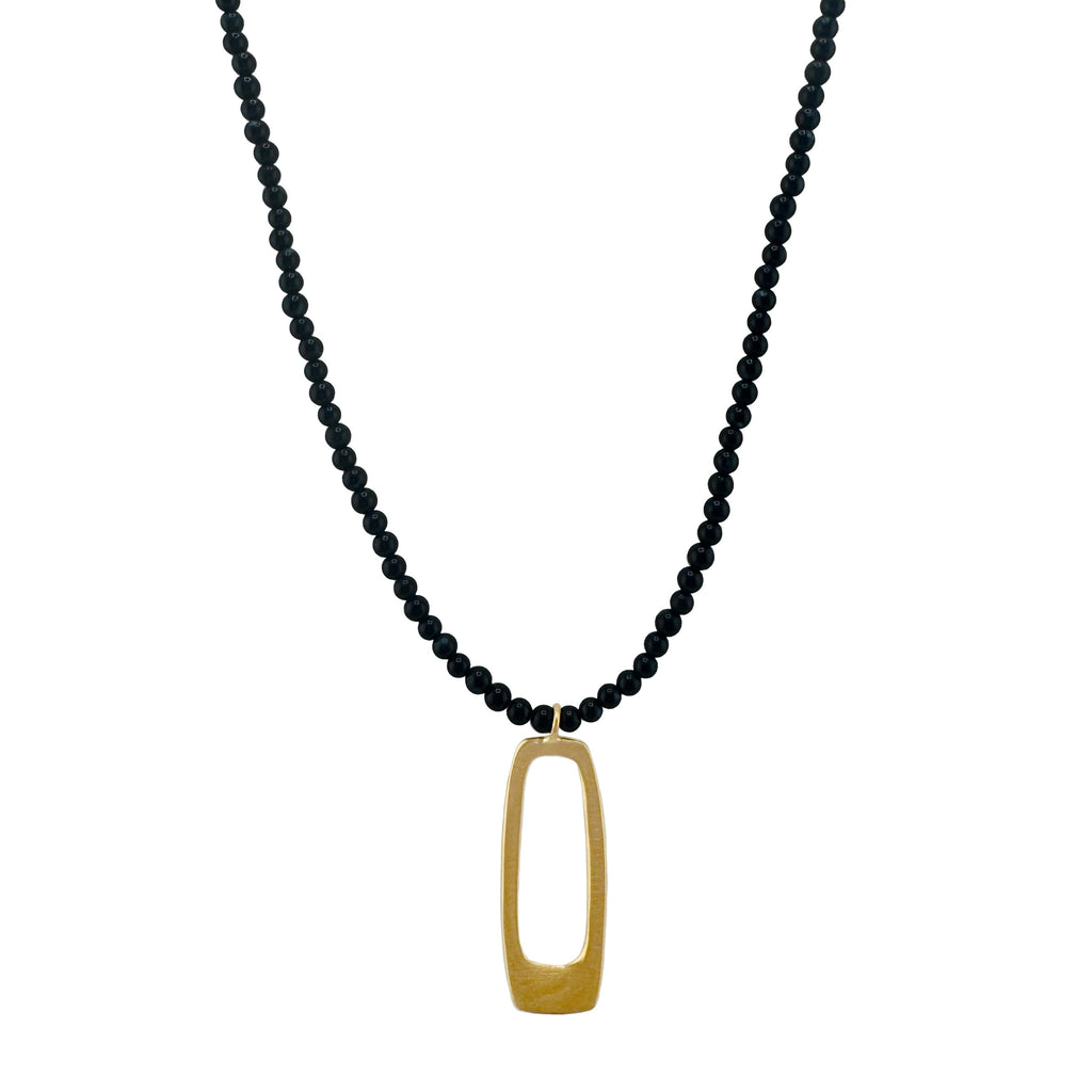 medium rectangle on black mother of pearl necklace in vermeil