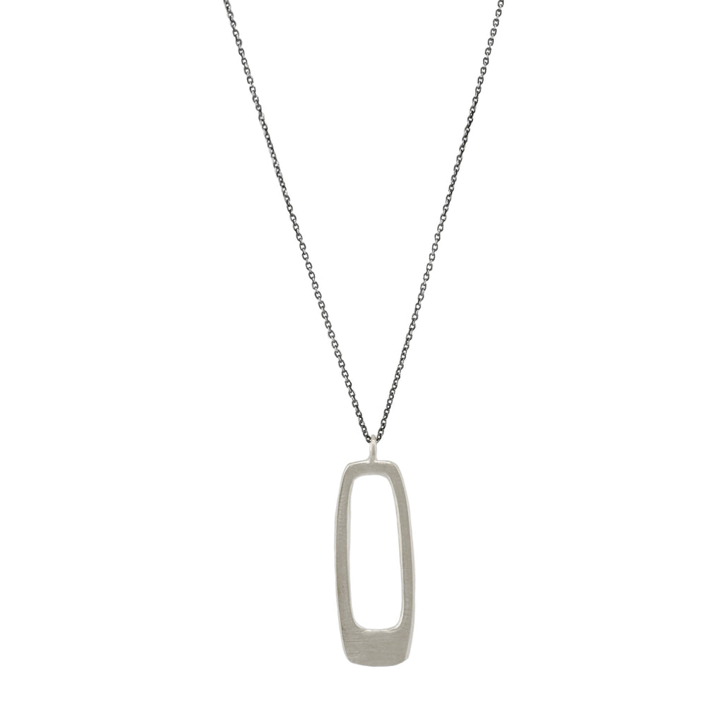 medium rectangle on oxidized chain necklace in silver