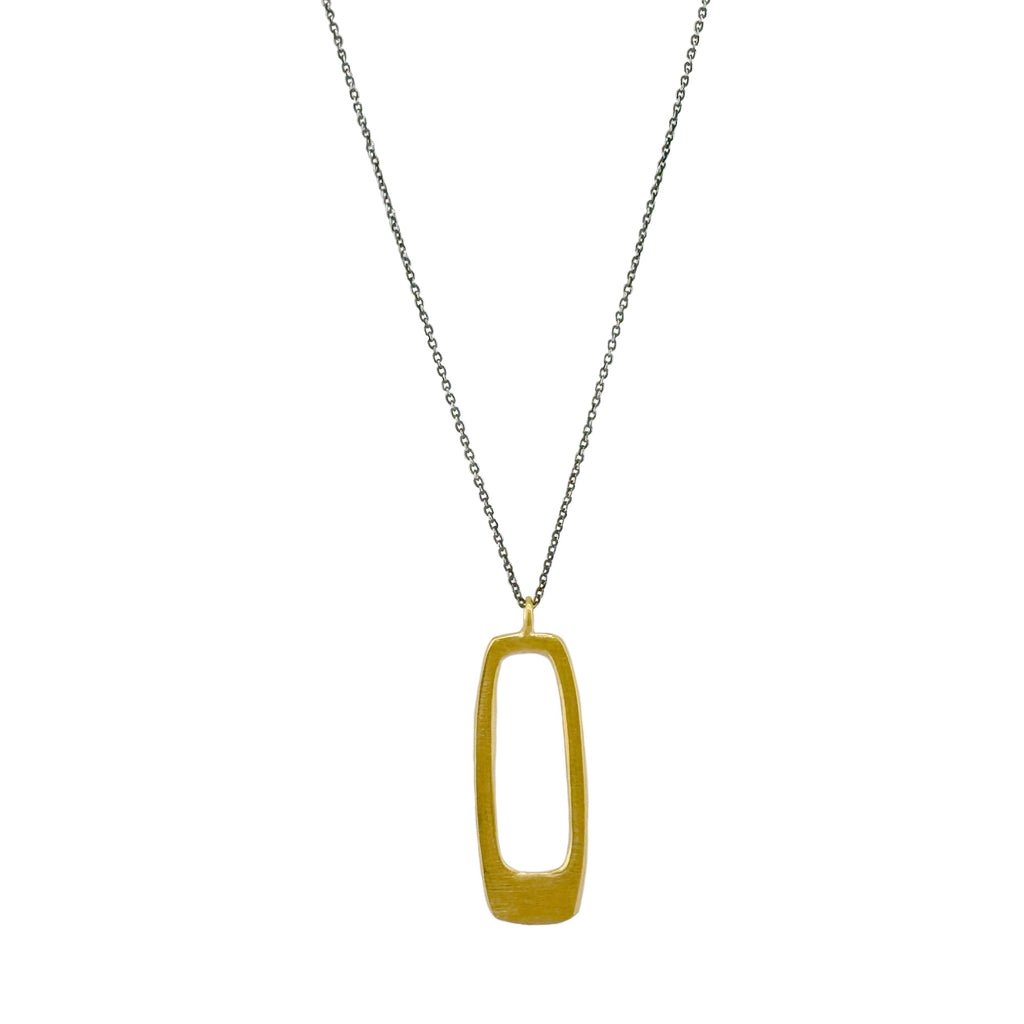 medium rectangle on oxidized chain necklace in vermeil