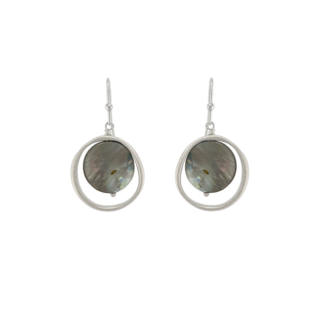 grey mother of pearl in circles earrings in silver