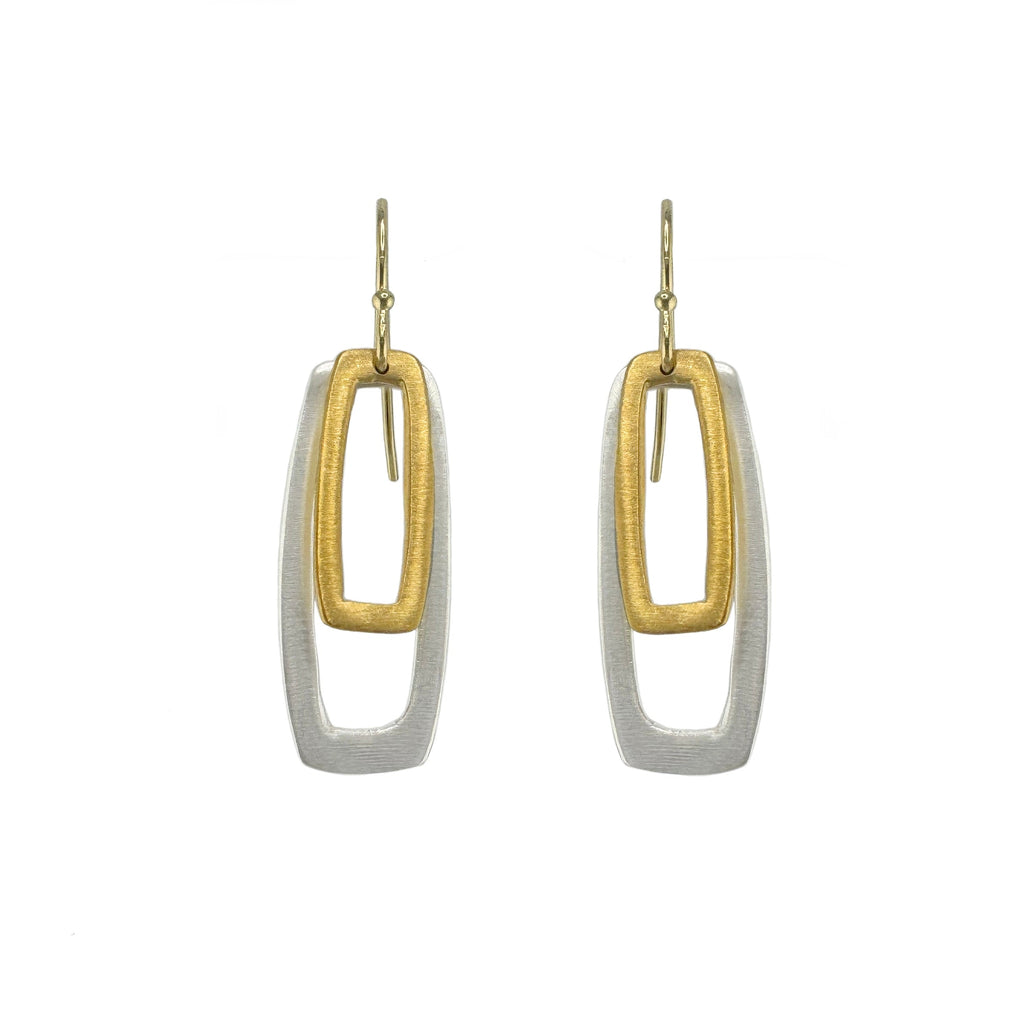 double rectangles earrings in silver and vermeil