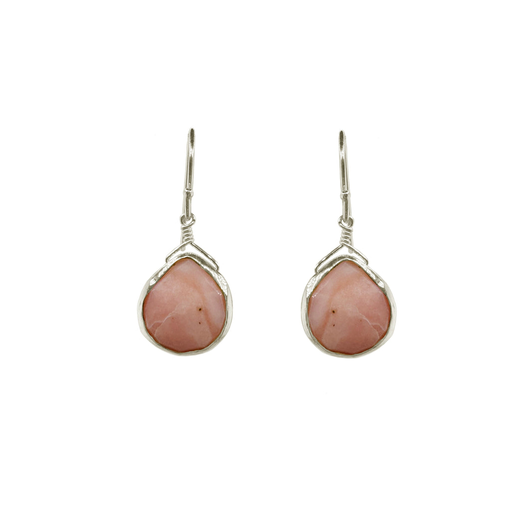 pink opal drops earrings in silver