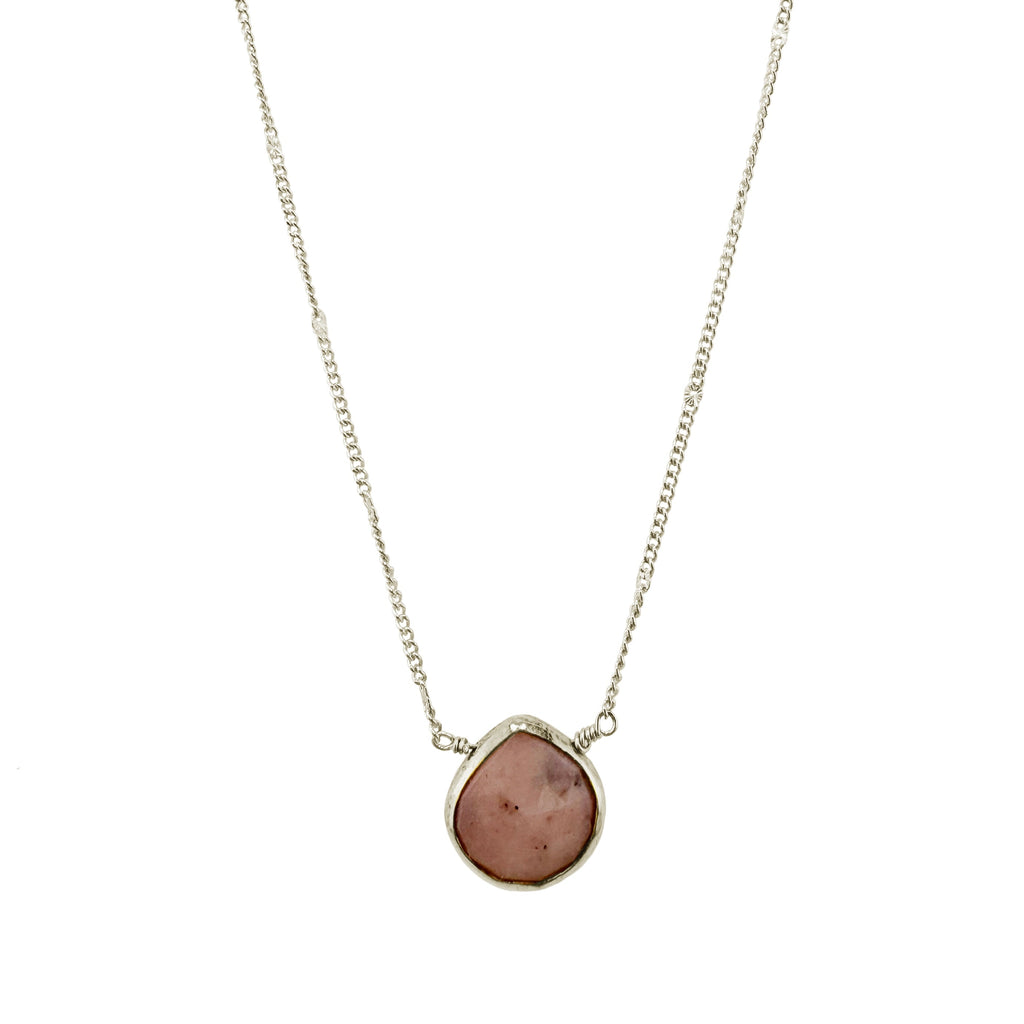 pink opal drops necklace in silver