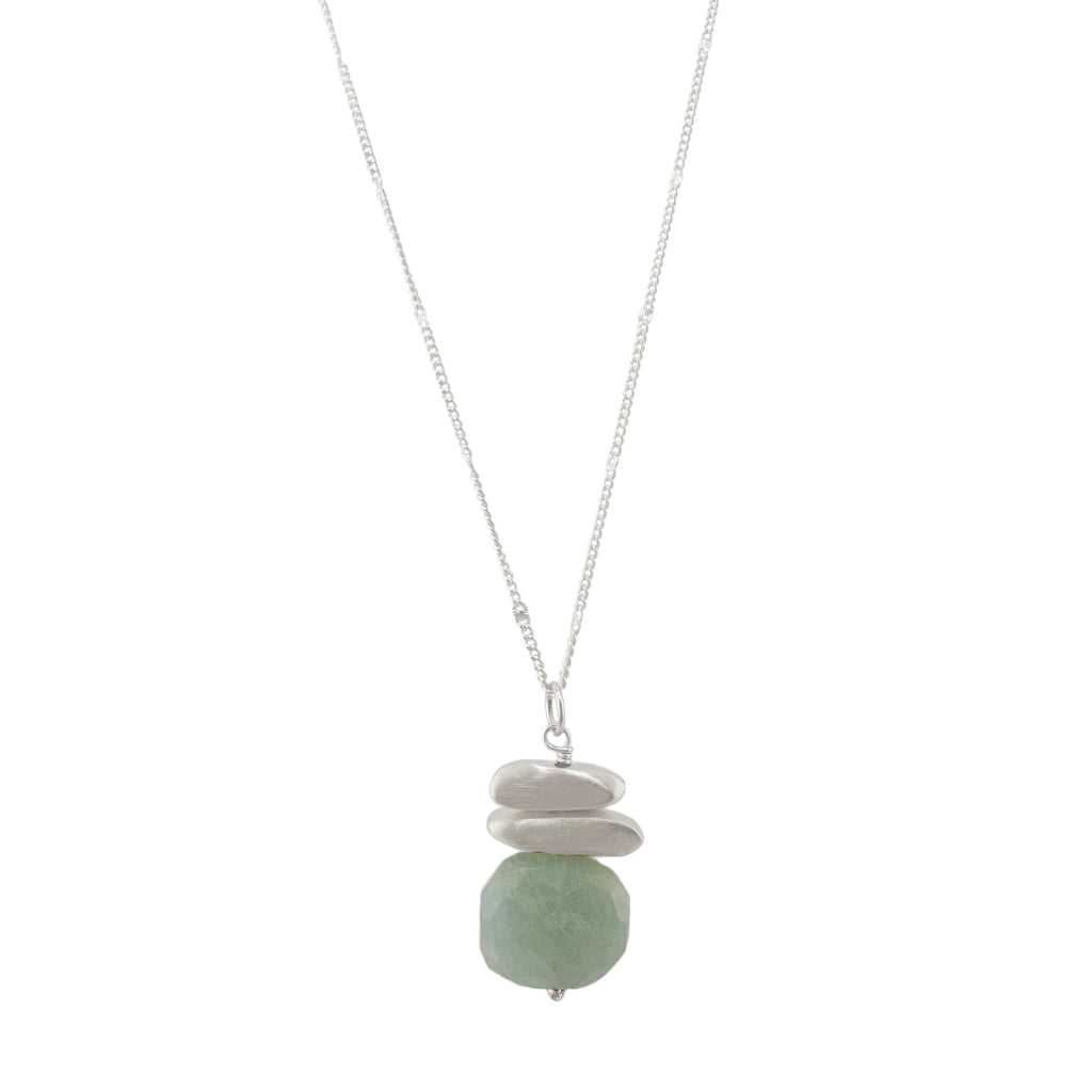 double nuggets w. aquamarine necklace in silver