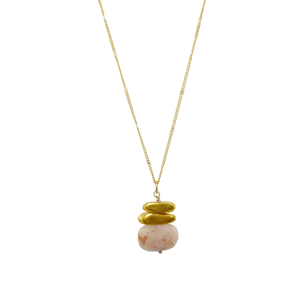 double nuggets w. pink opal necklace in vermeil