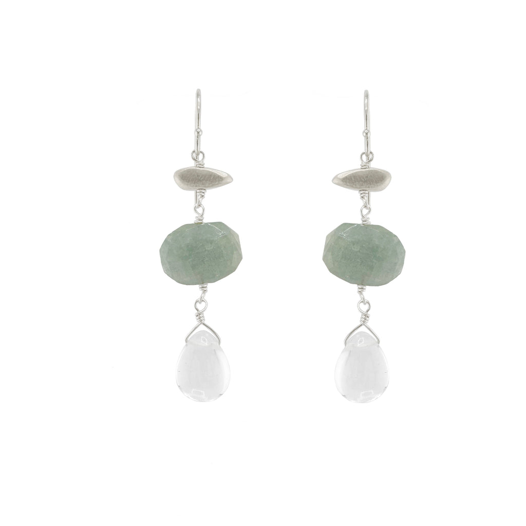 little nugget aquamarine & quartz earrings in silver