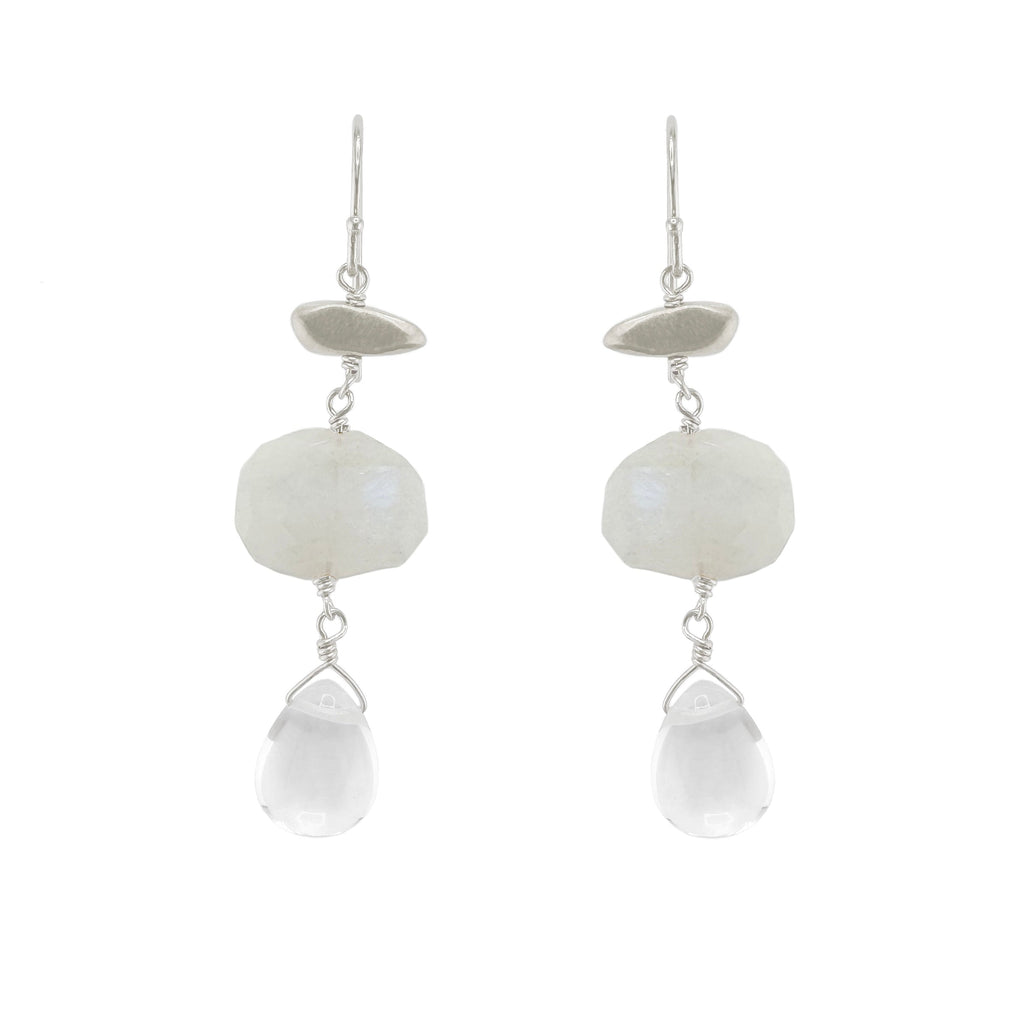 little nugget moonstone & quartz earrings in silver