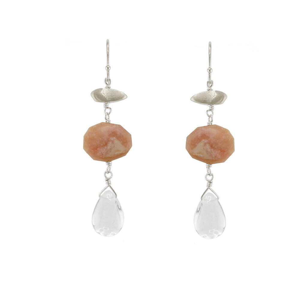 little nugget pink opal & quartz earrings in silver