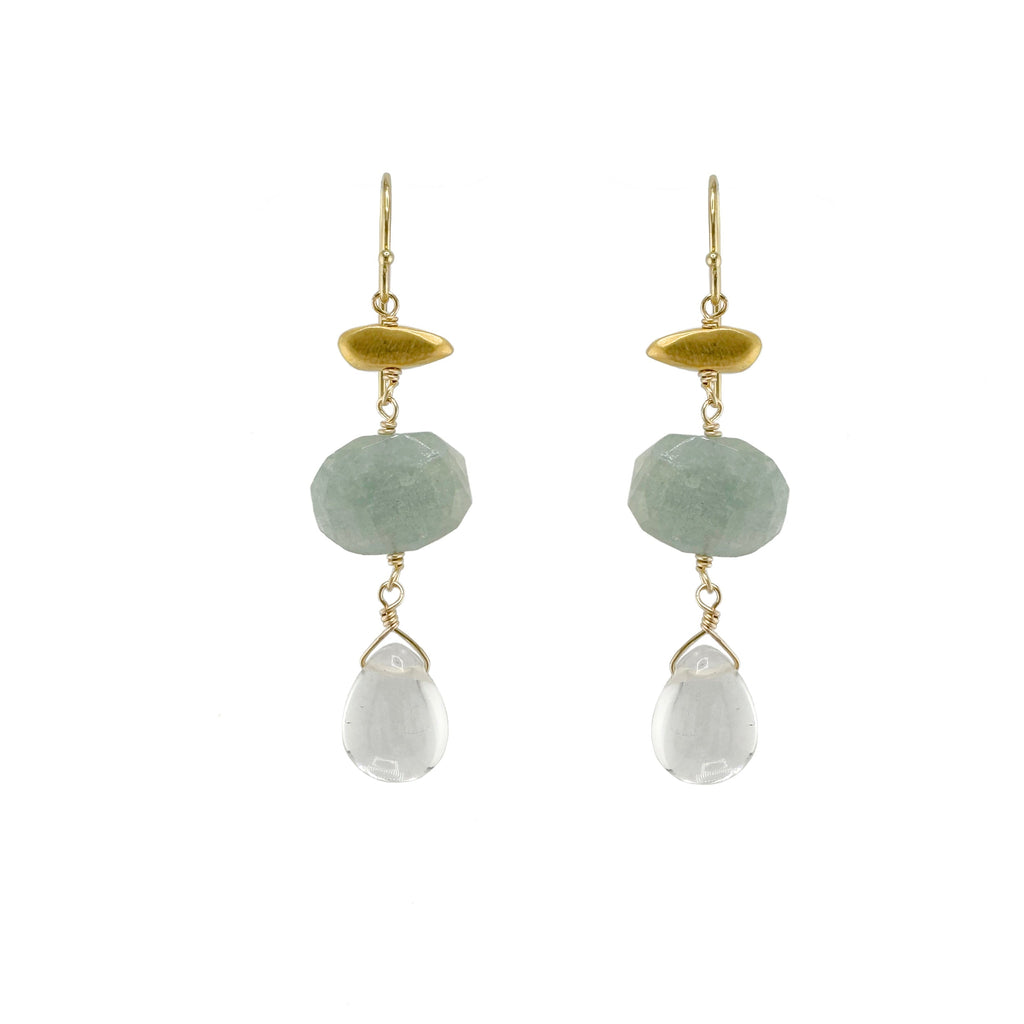 little nugget aquamarine & quartz earrings in vermeil