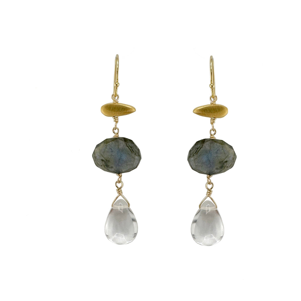 little nugget labradorite & quartz earrings in vermeil