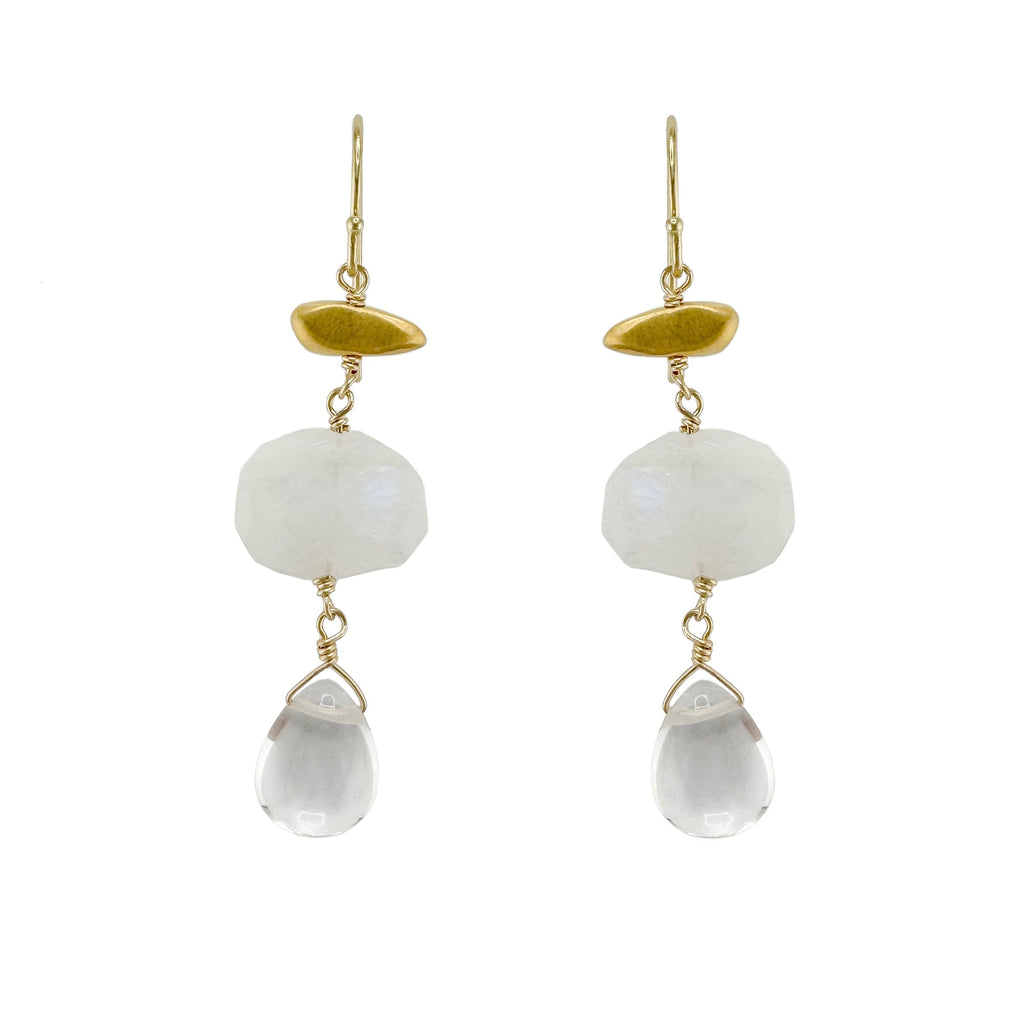 little nugget moonstone & quartz earrings in vermeil