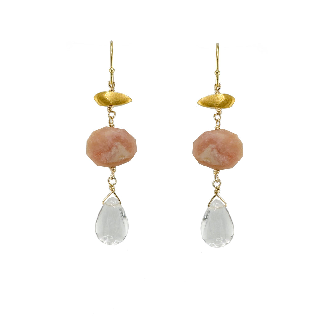 little nugget pink opal & quartz earrings in vermeil