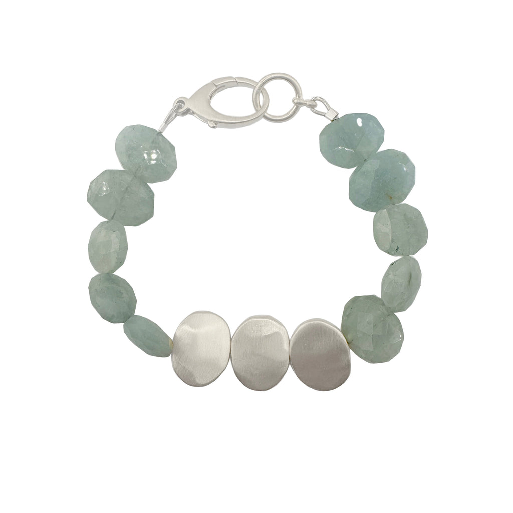 three large nuggets w. aquamarine bracelet in silver