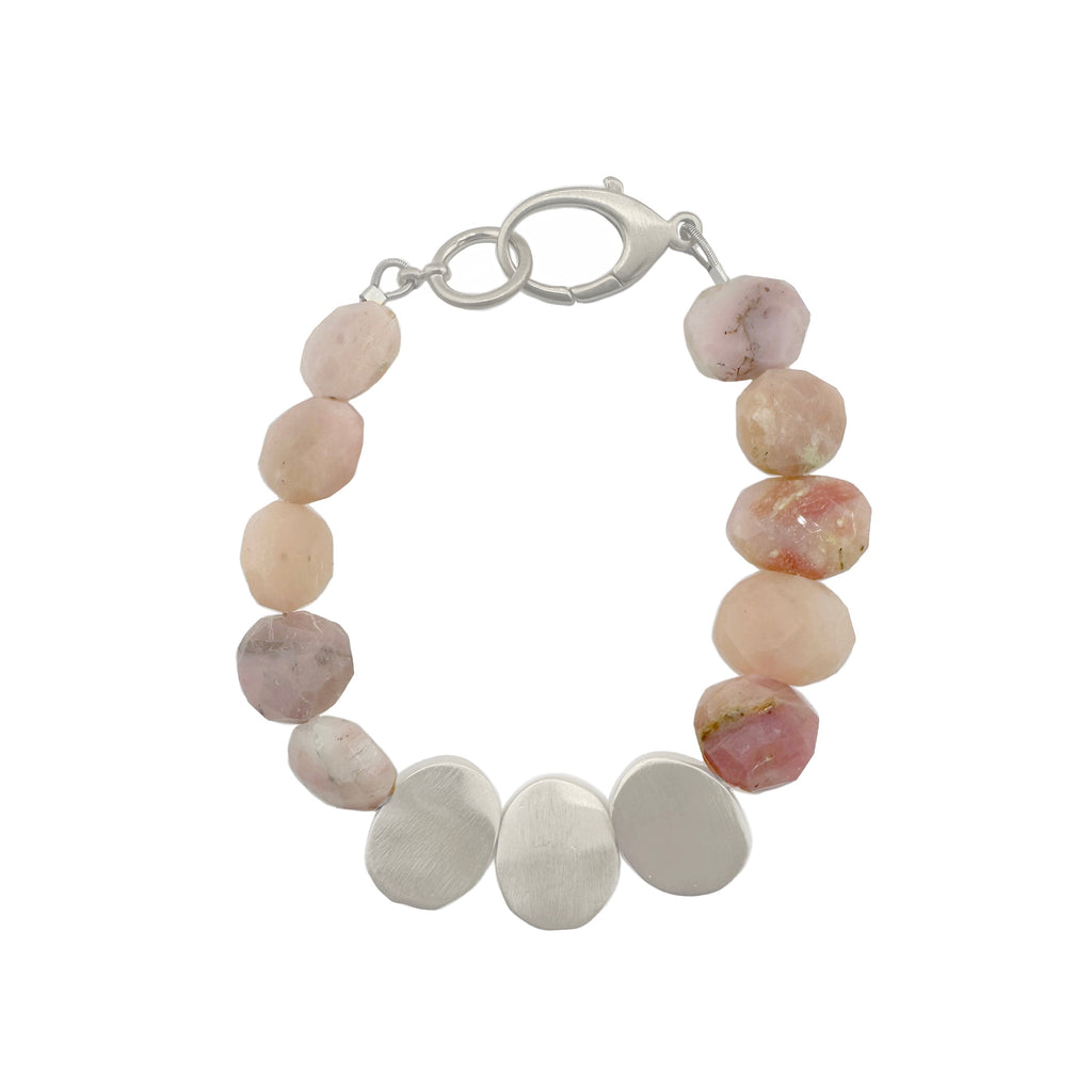 three large nuggets w. pink opal bracelet in silver