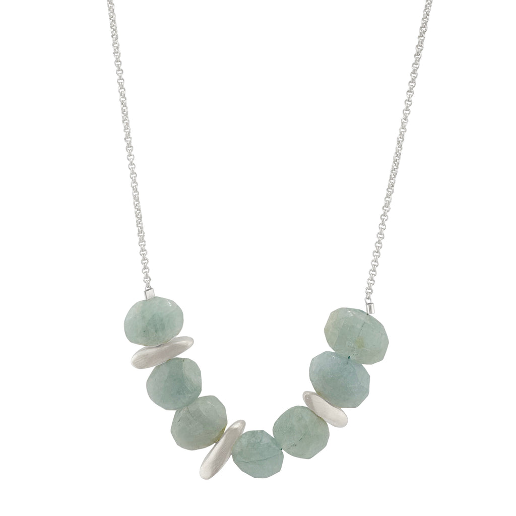 three nuggets w. aquamarine necklace in silver