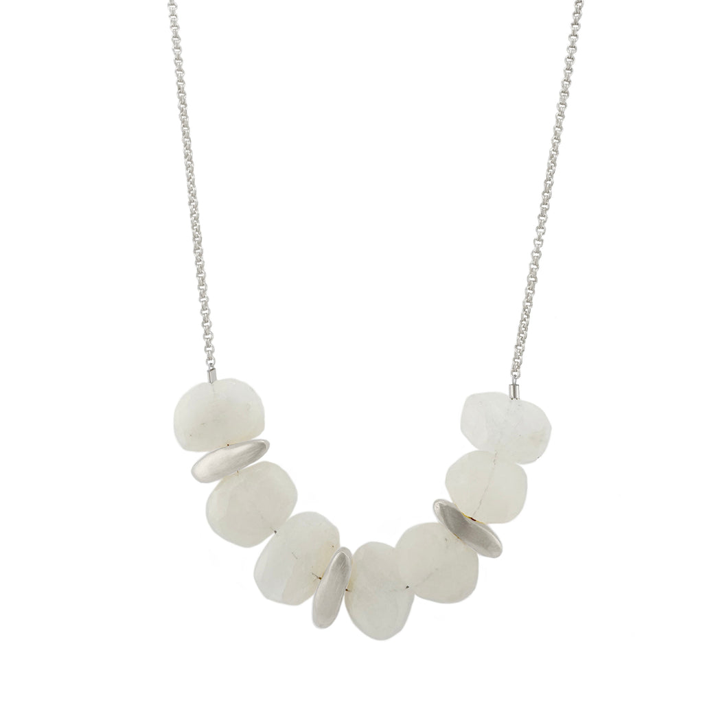 three nuggets w. moonstone necklace in silver