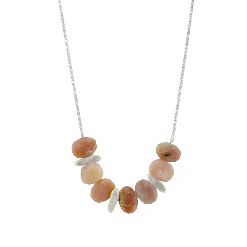 three nuggets w. pink opal necklace in silver