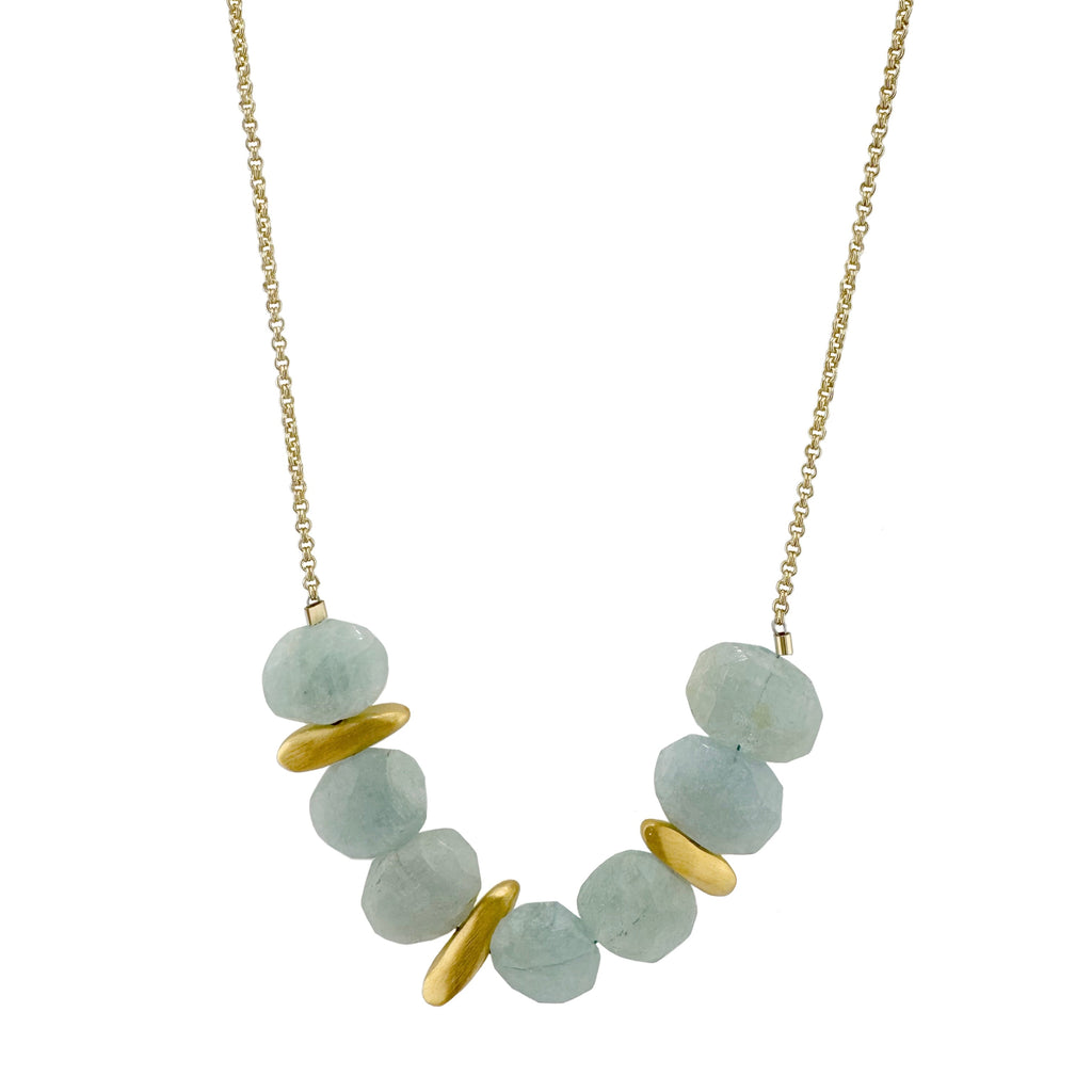 three nuggets w. aquamarine necklace in vermeil