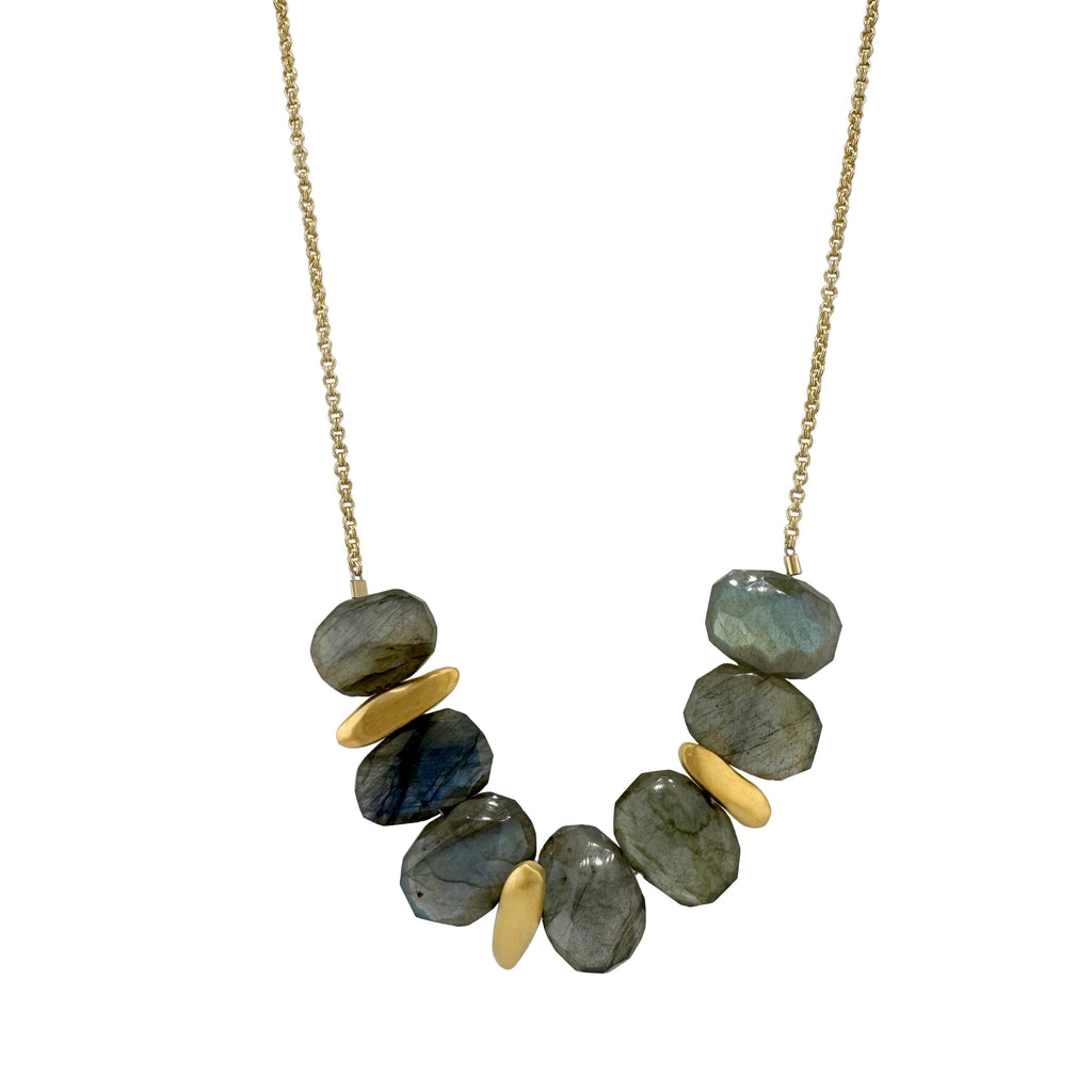 three nuggets w. labradorite necklace in vermeil