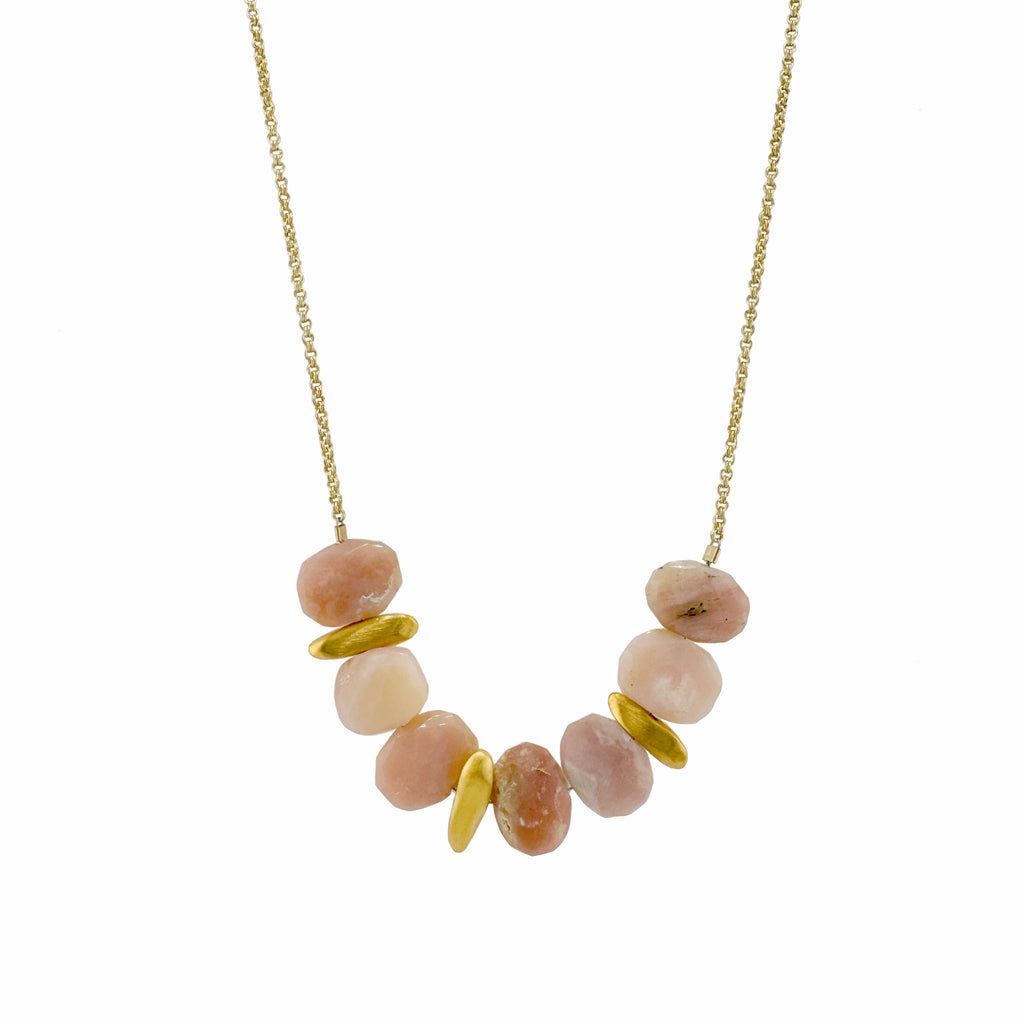 three nuggets w. pink opal necklace in vermeil