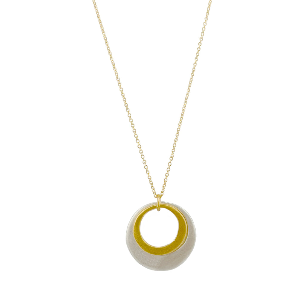 double small & medium circles necklace in silver and vermeil