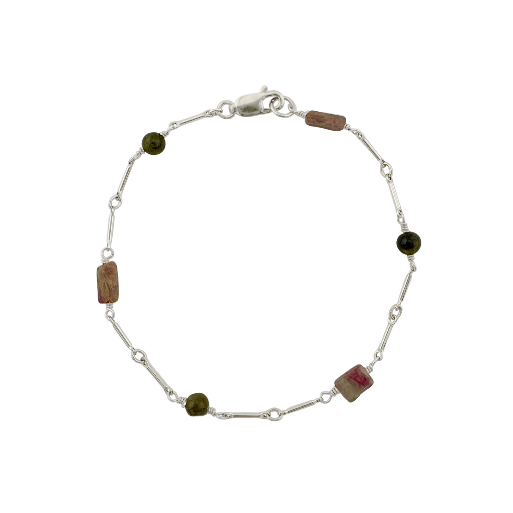 bar chain w. tourmaline. silver bracelet
