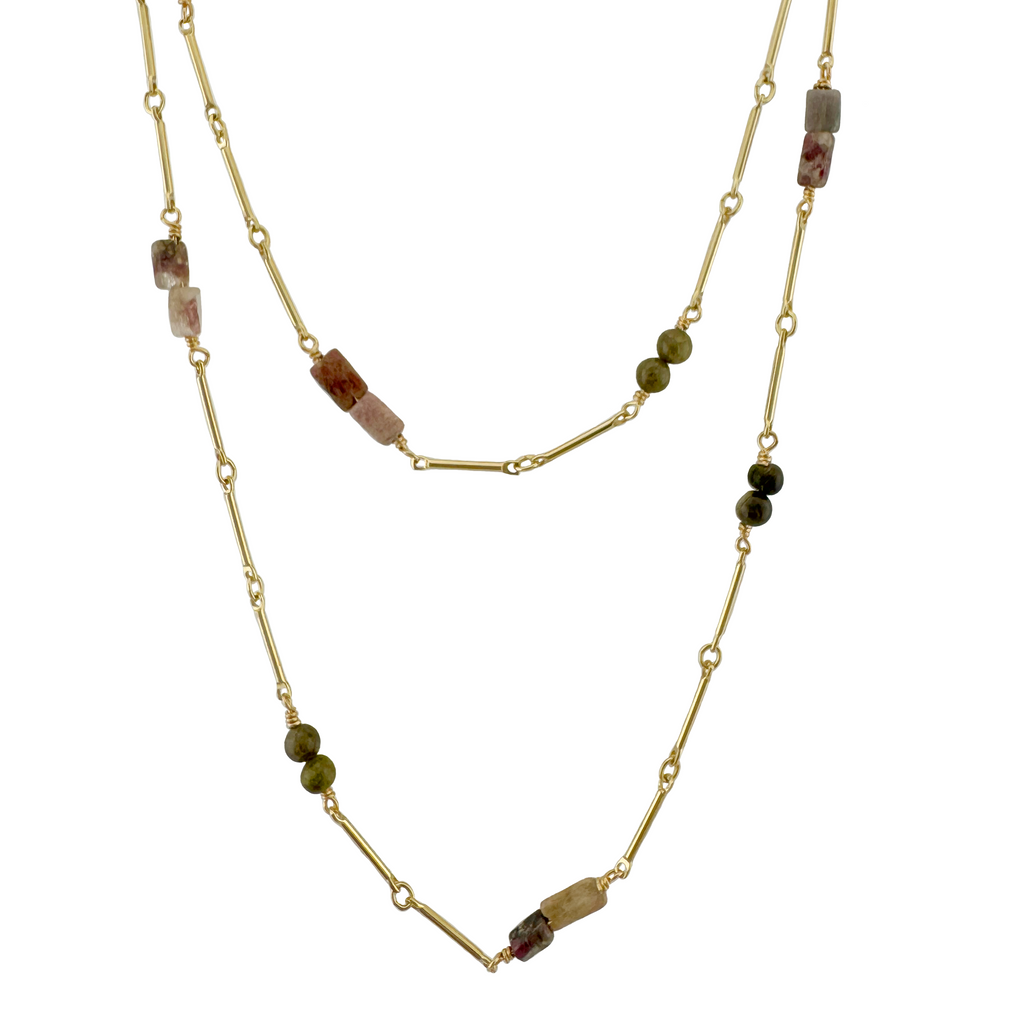 29" long bar chain with tourmaline. vermeil necklace