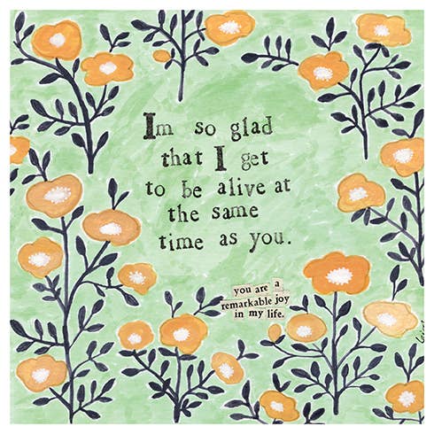 Card with floral design and text on a green background