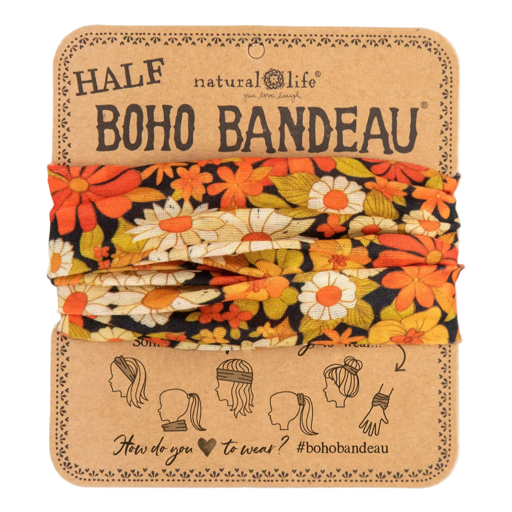 Floral boho bandeau on a natural life branded card with a light background