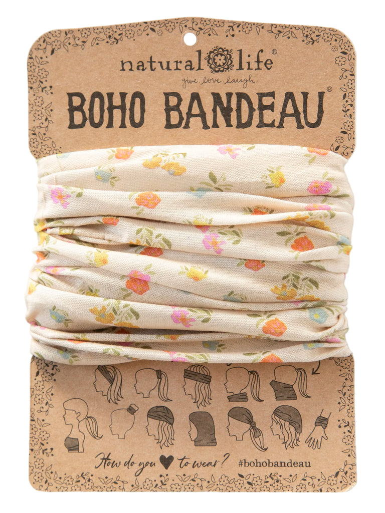Boho bandeau with floral pattern on a Natural Life branded card