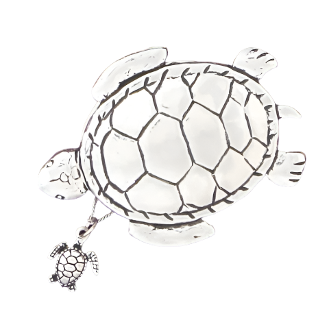 A pewter sea turtle wish box with a small sea turtle necklace inside, from Basic Spirit.