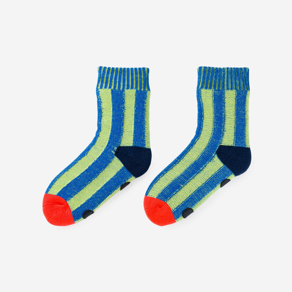 Big Stripe House Socks Lime Cobalt