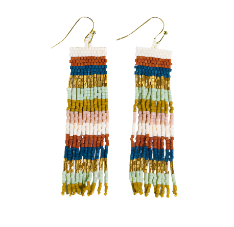 Billie Mixed Horizontal Stripes Beaded Fringe Earrings in desert 