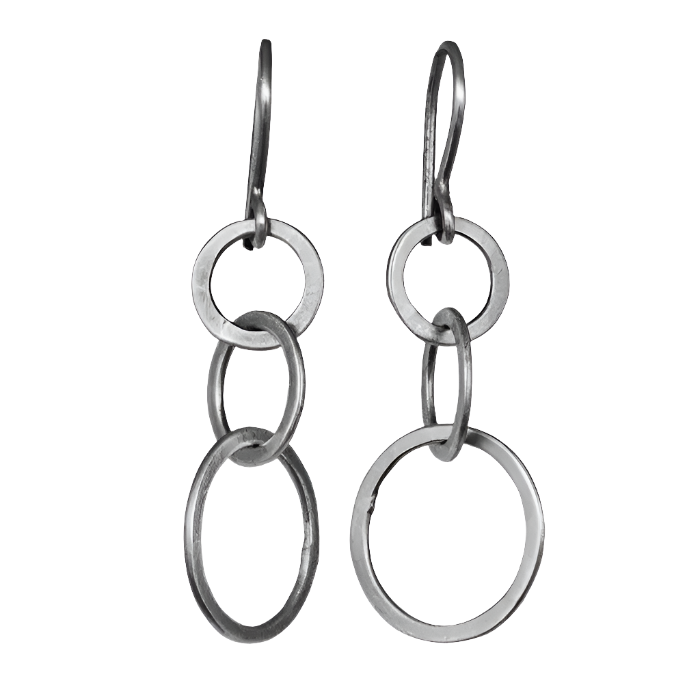 A pair of sterling silver chain link drop earrings with a satin finish and French ear wires.